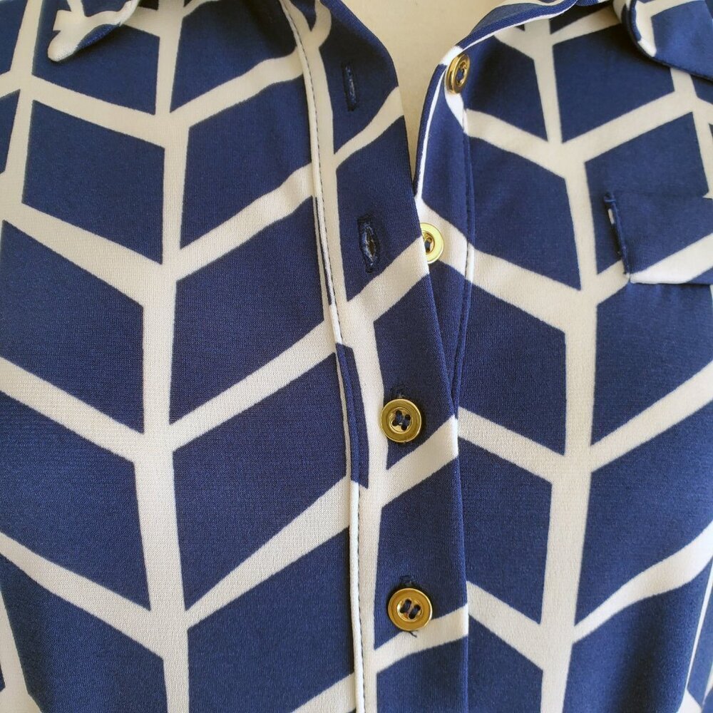 Donna Morgan Career Dress Blue & White Abstract Print with Self Tie Size 4 - Picture 5 of 16